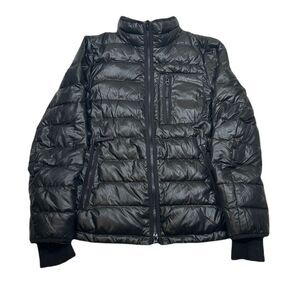 J.Crew Down Puffer Jacket Womens XS‎ Black Quilted Zip Up Nylon